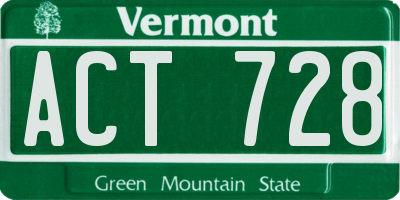 VT license plate ACT728