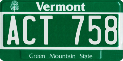 VT license plate ACT758
