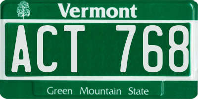 VT license plate ACT768