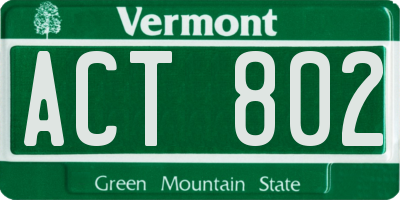 VT license plate ACT802