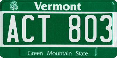 VT license plate ACT803