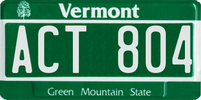 VT license plate ACT804
