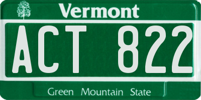 VT license plate ACT822