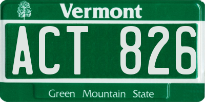 VT license plate ACT826