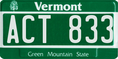 VT license plate ACT833