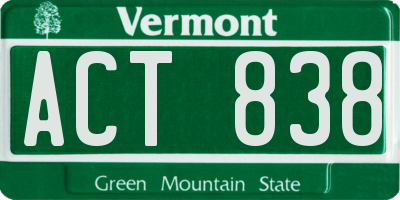 VT license plate ACT838