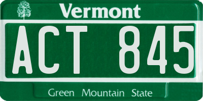 VT license plate ACT845