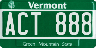 VT license plate ACT888