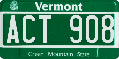VT license plate ACT908