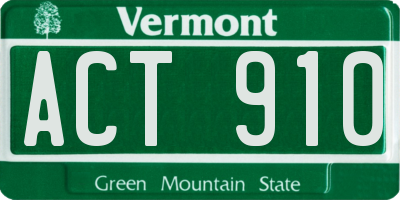 VT license plate ACT910