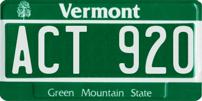VT license plate ACT920
