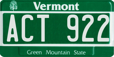 VT license plate ACT922