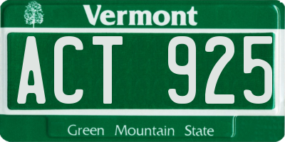 VT license plate ACT925