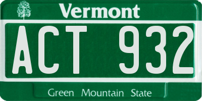 VT license plate ACT932