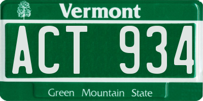 VT license plate ACT934