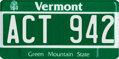 VT license plate ACT942