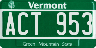 VT license plate ACT953
