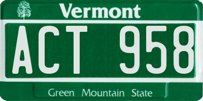 VT license plate ACT958