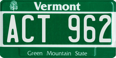 VT license plate ACT962