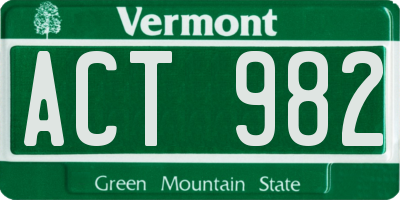 VT license plate ACT982