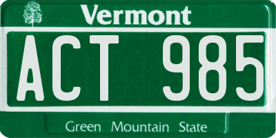 VT license plate ACT985