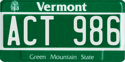 VT license plate ACT986