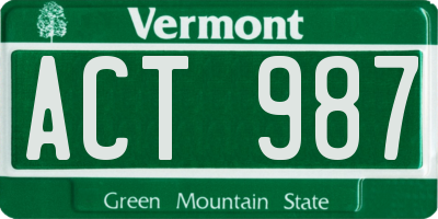 VT license plate ACT987