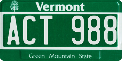 VT license plate ACT988