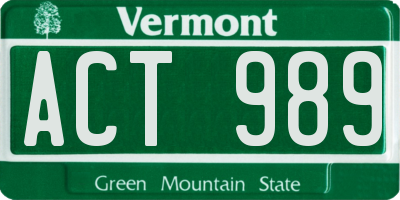 VT license plate ACT989