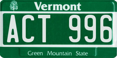 VT license plate ACT996