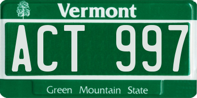 VT license plate ACT997