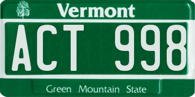 VT license plate ACT998