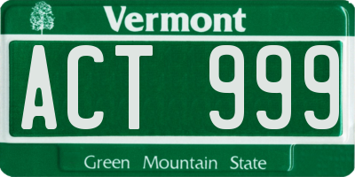 VT license plate ACT999
