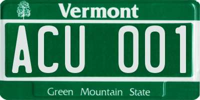 VT license plate ACU001