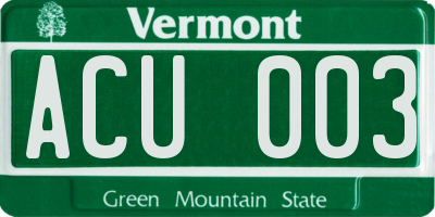 VT license plate ACU003
