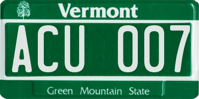 VT license plate ACU007