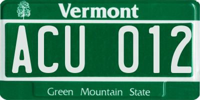 VT license plate ACU012