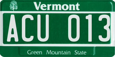 VT license plate ACU013