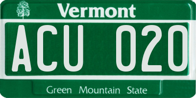 VT license plate ACU020