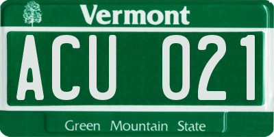 VT license plate ACU021