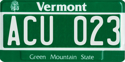 VT license plate ACU023