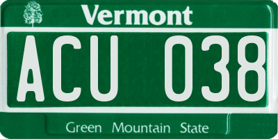 VT license plate ACU038