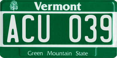 VT license plate ACU039