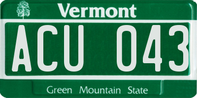 VT license plate ACU043