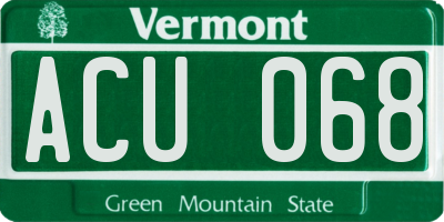 VT license plate ACU068