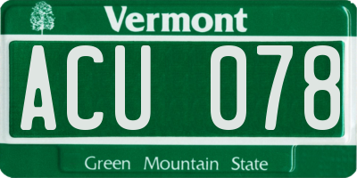 VT license plate ACU078