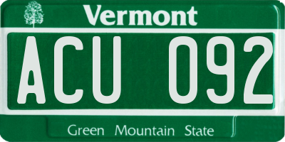 VT license plate ACU092