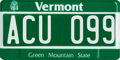 VT license plate ACU099