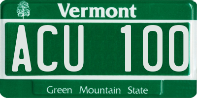 VT license plate ACU100
