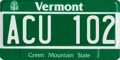 VT license plate ACU102